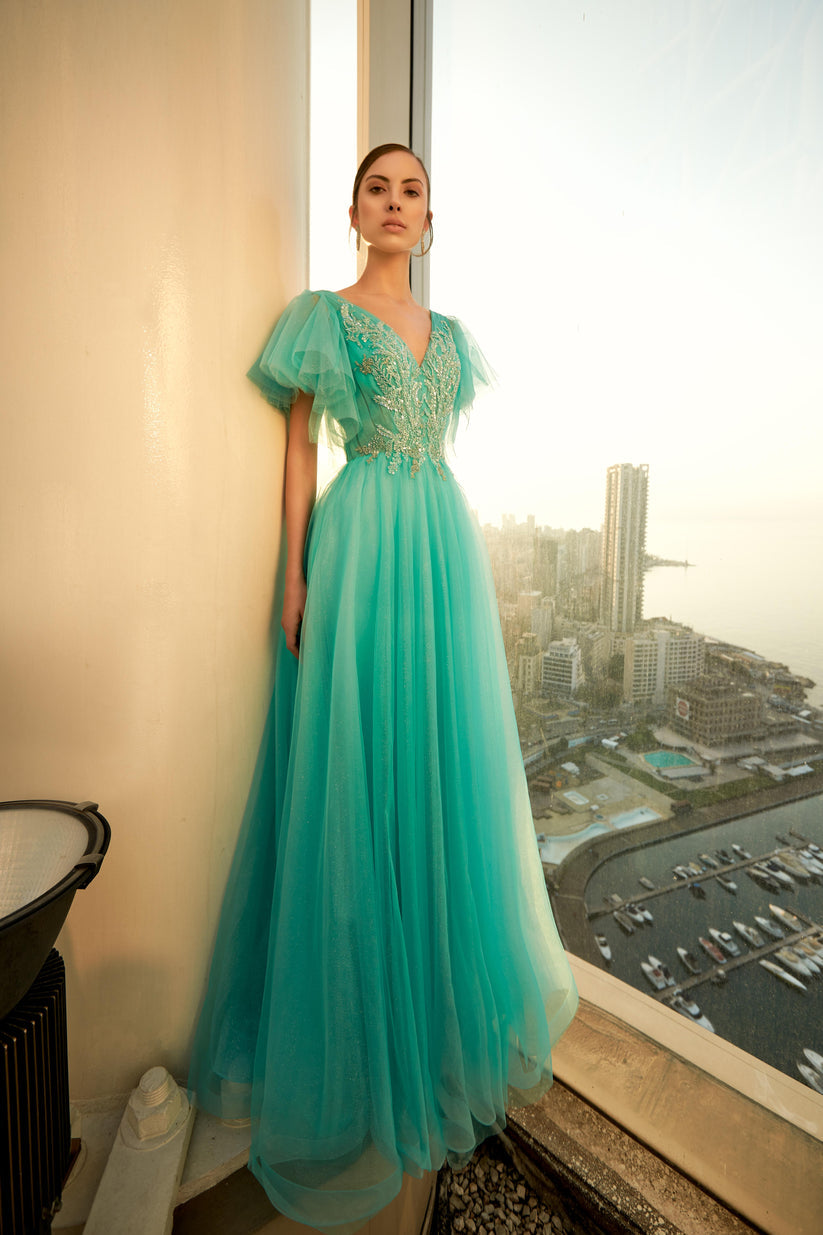 Formal Dresses Long Formal Beaded Evening Dress Aqua