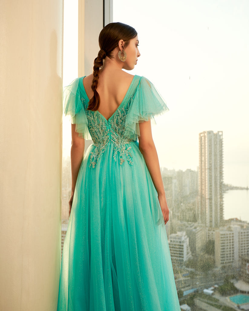 Formal Dresses Long Formal Beaded Evening Dress Aqua