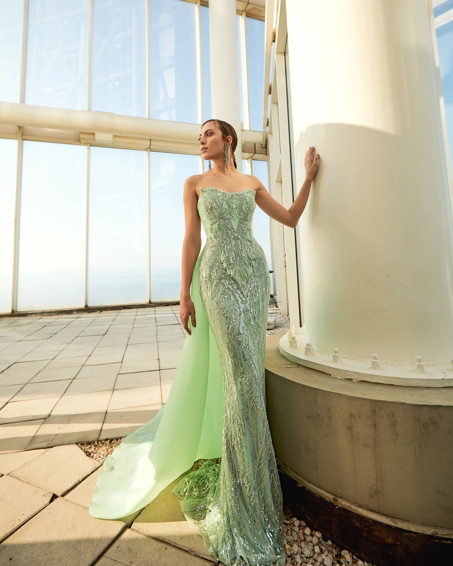 Prom Dresses Long Formal Fitted Beaded Prom Dress Frosty Green