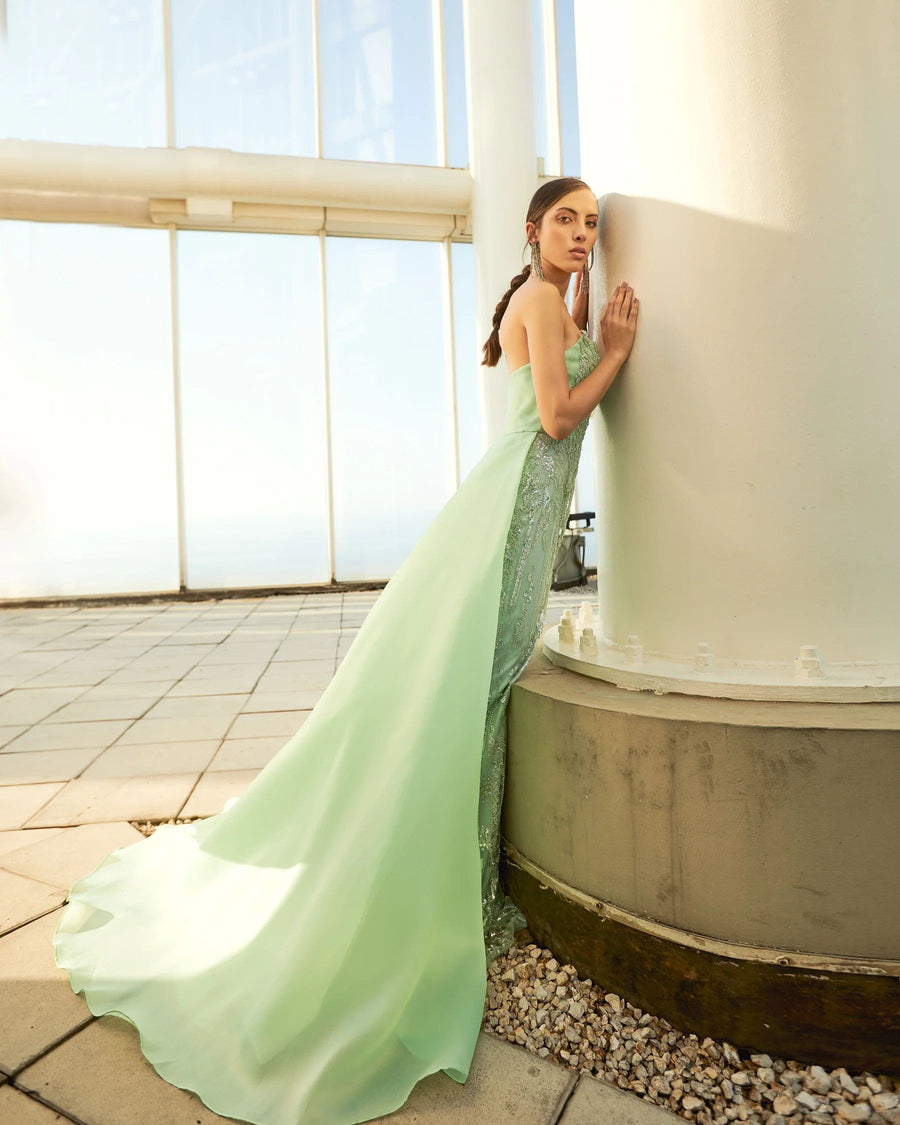 Prom Dresses Long Formal Fitted Beaded Prom Dress Frosty Green