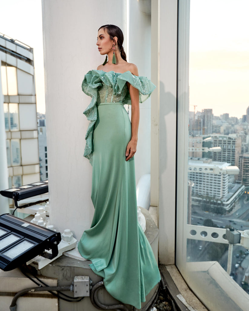 Prom Dresses Fitted Slit Mermaid Formal Prom Dress Gray Green