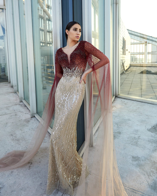 Formal Dresses Long Formal Mermaid Evening Dress Gold/Wine