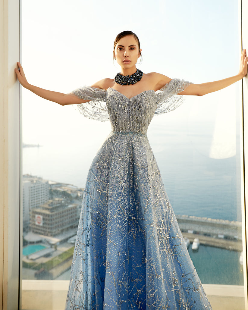 Prom Dresses A Line Long Prom Formal Beaded Dress Blue