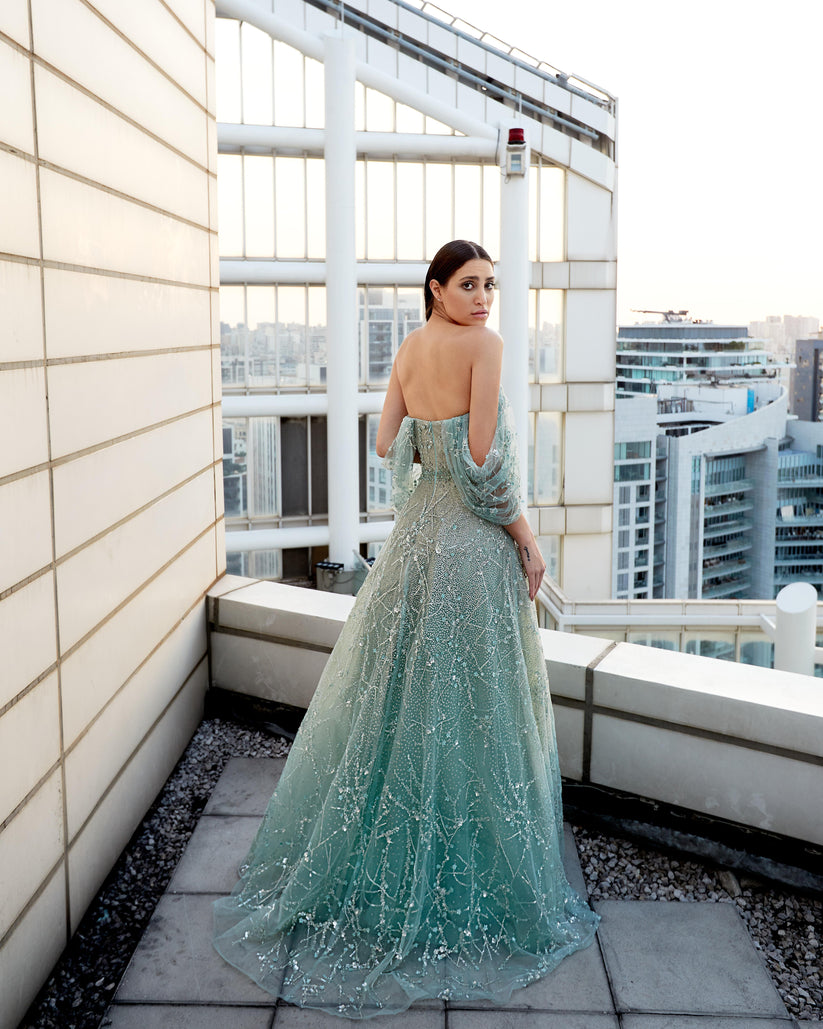 Prom Dresses A Line Long Prom Formal Beaded Dress Frosty Green