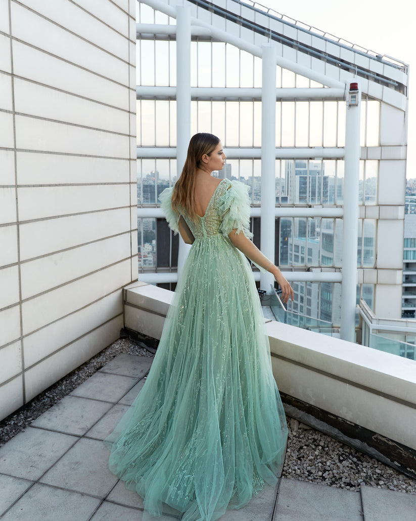 Formal Dresses A Line Long Formal Prom Floral Dress Frosty Green