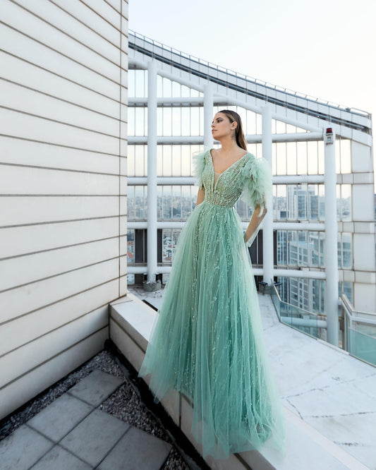 Formal Dresses A Line Long Formal Prom Floral Dress Frosty Green