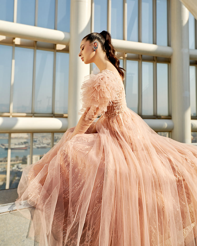 Formal Dresses A Line Long Formal Prom Floral Dress Misty Rose