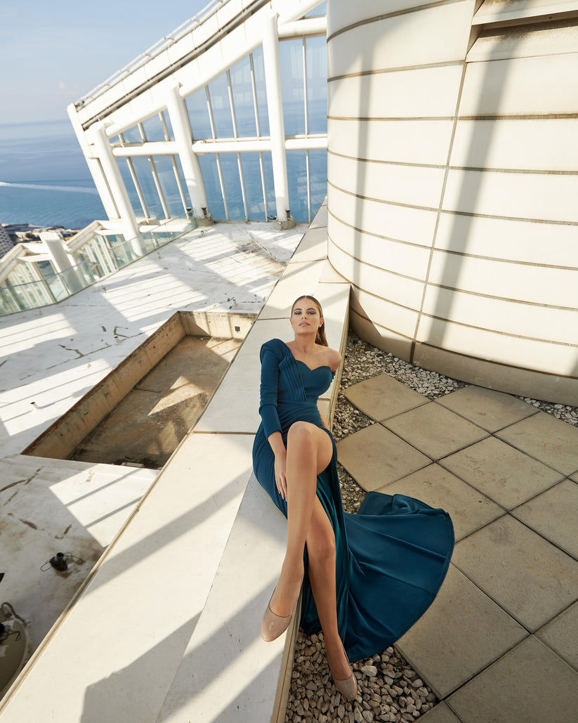 Prom Dresses Mermaid long High Slit Formal Prom Dress Evergreen