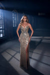Prom Dresses Prom Long Fitted Formal Beaded Slit Evening Dress Gold