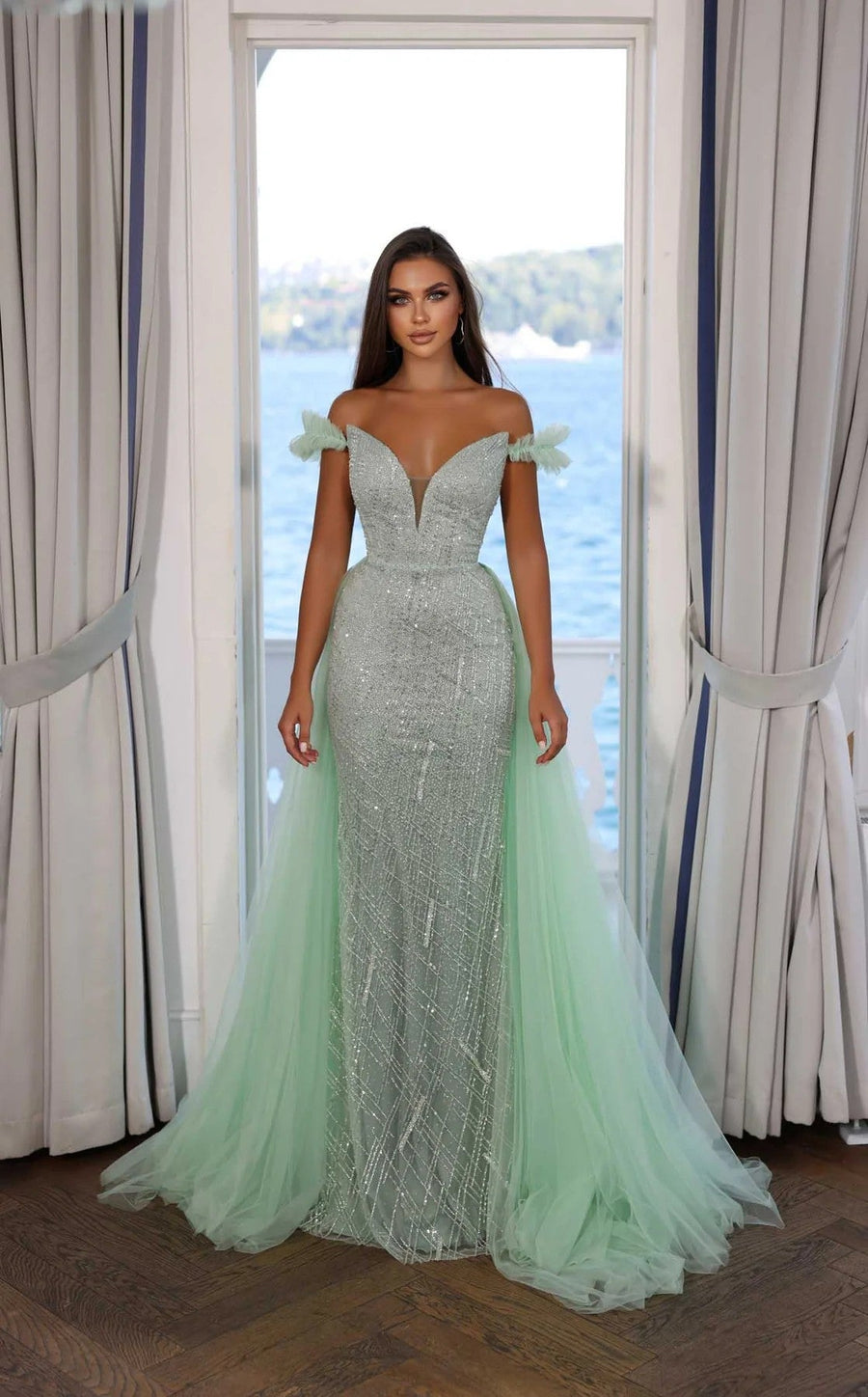 Prom Dresses Long Prom Formal Beaded Evening Dress Frosty Green