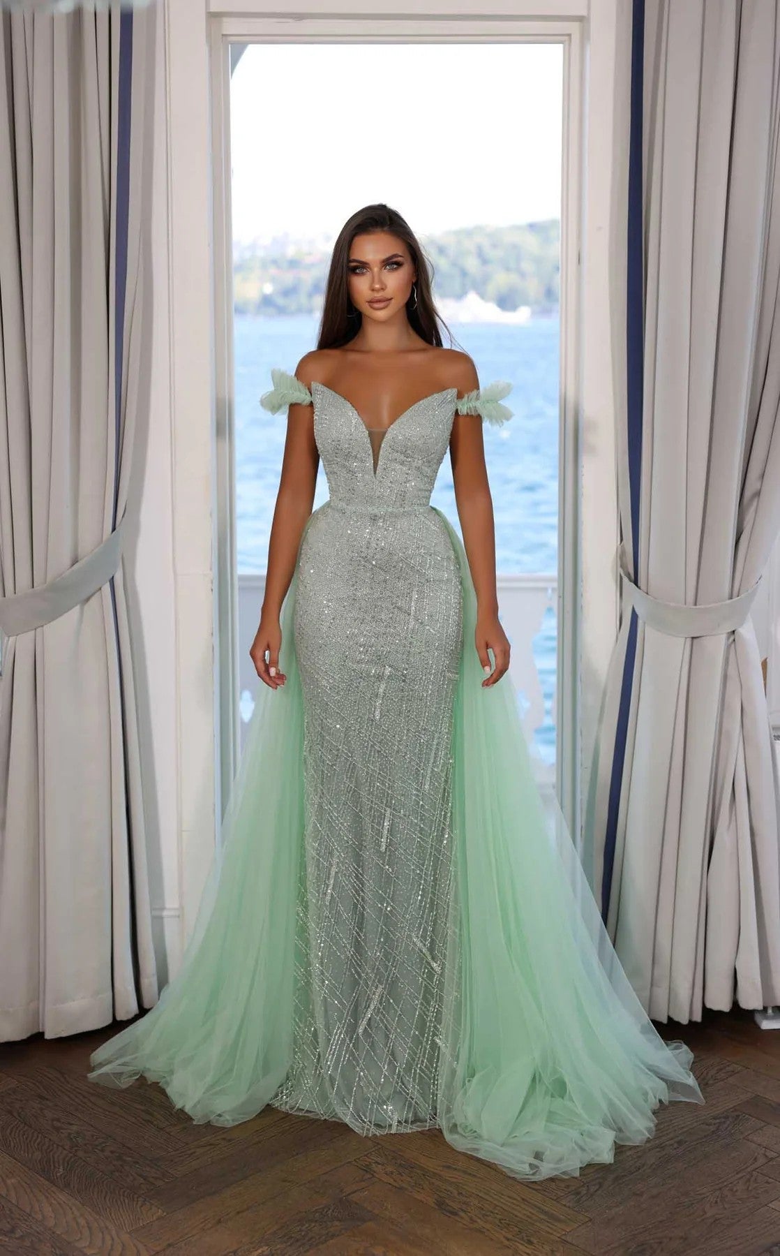 Prom Dresses Long Prom Formal Beaded Evening Dress Frosty Green