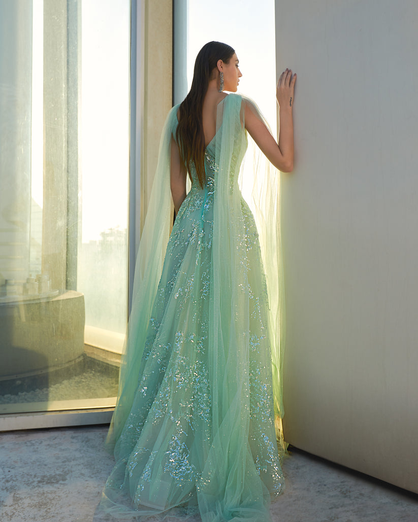 Formal Dresses Beaded Long Formal Prom Dress Frosty Green