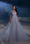 Prom Dresses Long Ball Gown Beaded Formal Prom Dress Silver