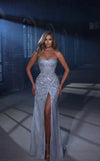 Prom Dresses Prom Fitted Long Slit Beaded Formal Dress Silver