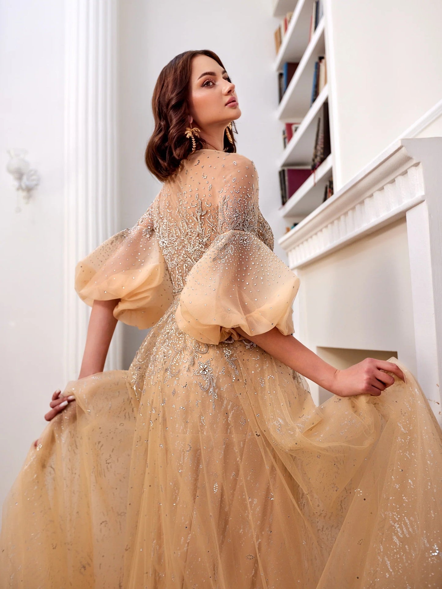 Prom Dresses A Line Beaded Long Formal Prom Dress Gold