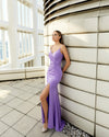 Prom Dresses Fitted Long Formal Prom Slit Dress Purple