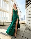 Prom Dresses Fitted Formal Long Slit Prom Dress Hunter Green