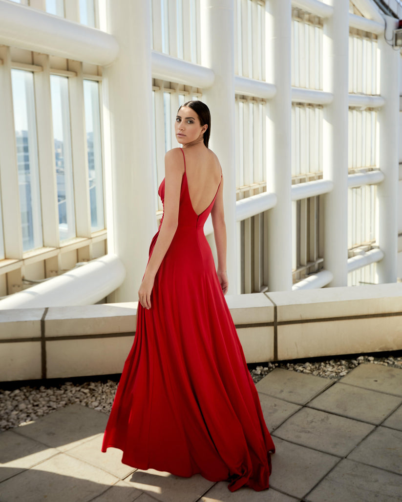 Prom Dresses Fitted Formal Long Slit Prom Dress Red
