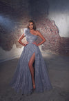 Prom Dresses Long Slit Formal Prom A Line Beaded Dress Gray