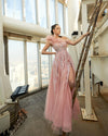 Prom Dresses Long Slit Formal Prom A Line Beaded Dress Misty Rose