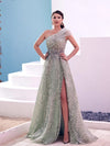 Prom Dresses Long Formal Beaded Slit Prom Dress Frosty Green