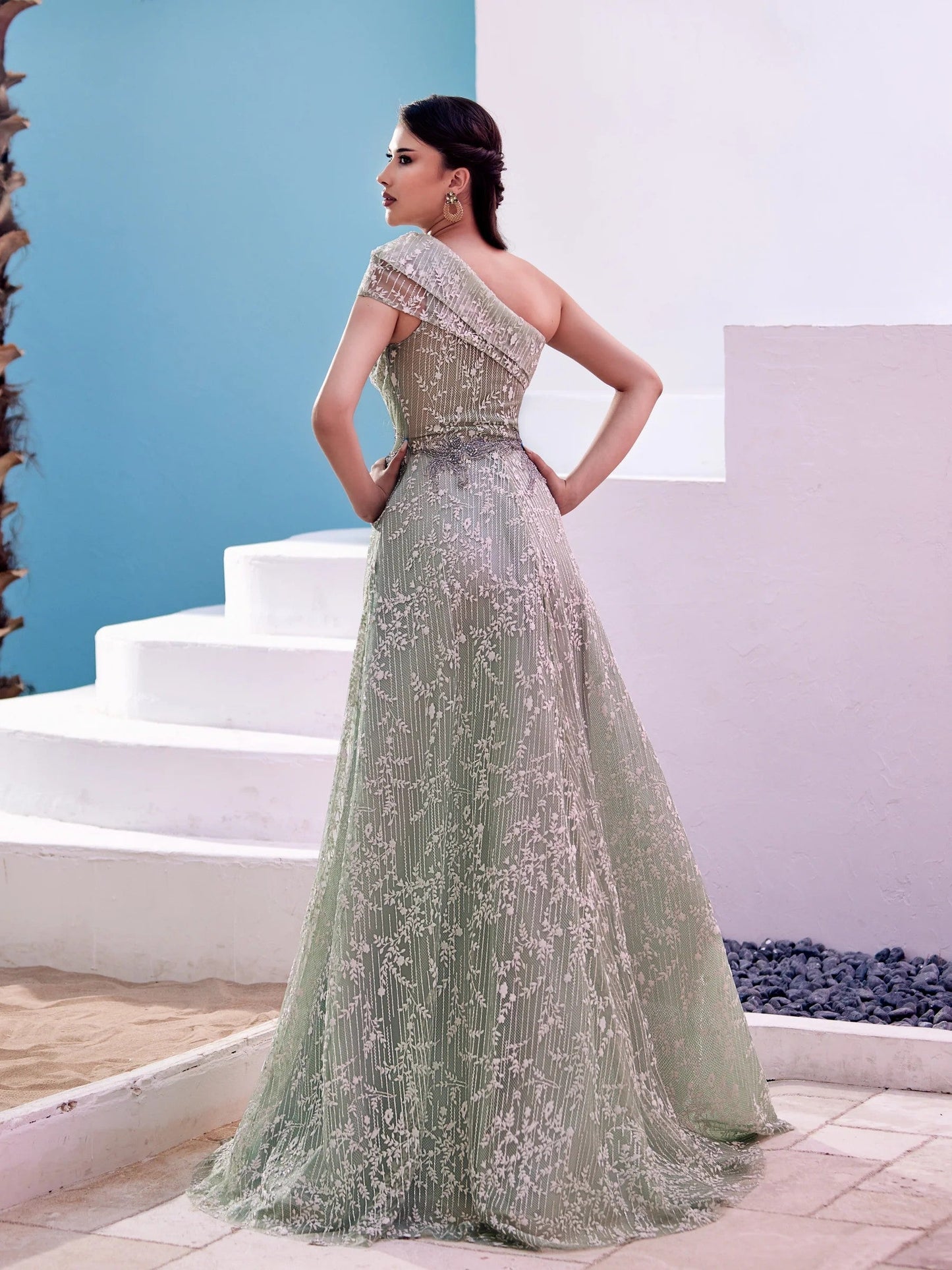 Prom Dresses Long Formal Beaded Slit Prom Dress Frosty Green