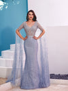 Formal Dresses Long Formal Mermaid Evening Cape Dress Blue Fog