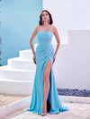 Prom Dresses Pleated Long Formal Slit Prom Dress Blue