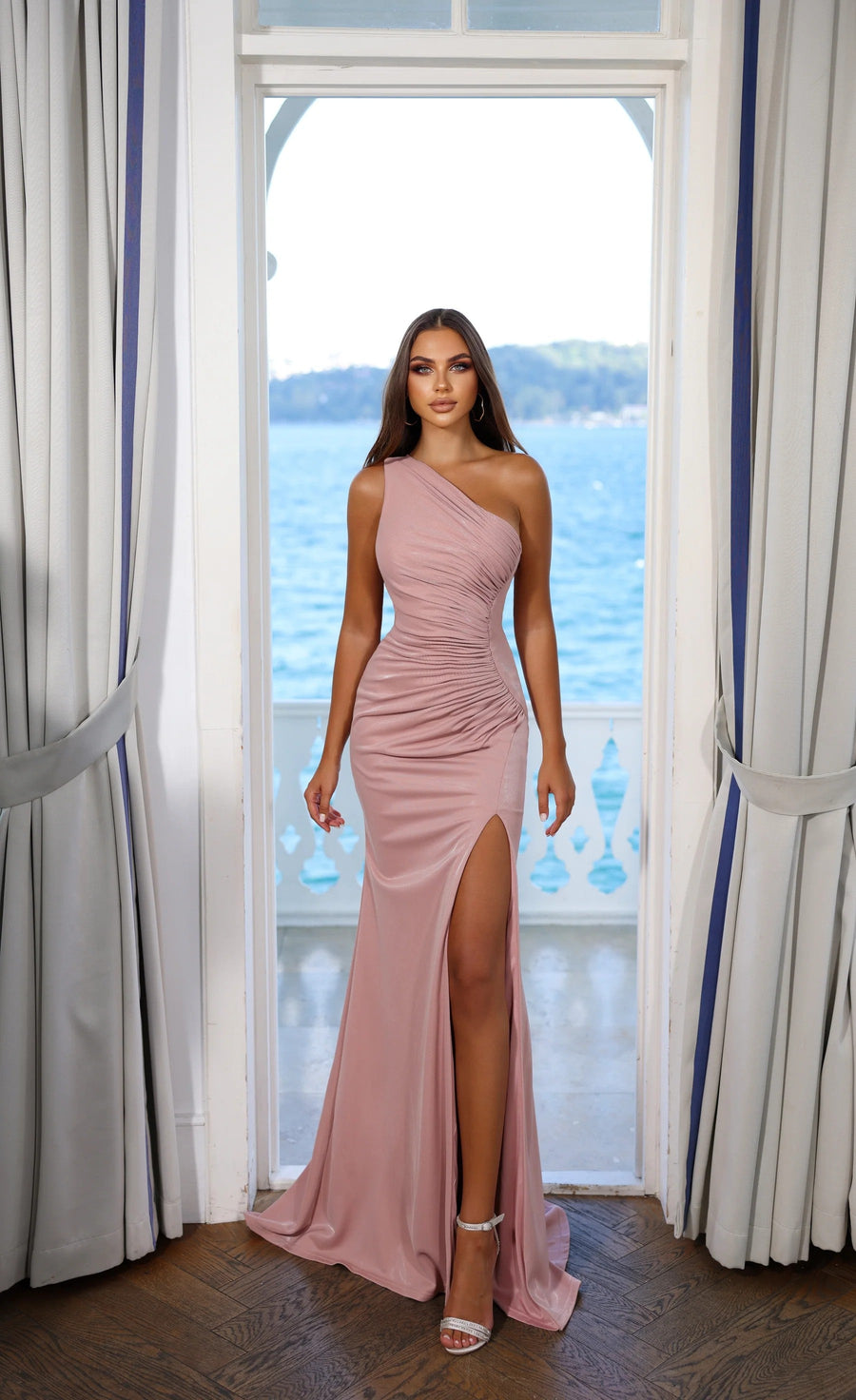 Prom Dresses Fitted Slit Long Formal Prom Dress Blush
