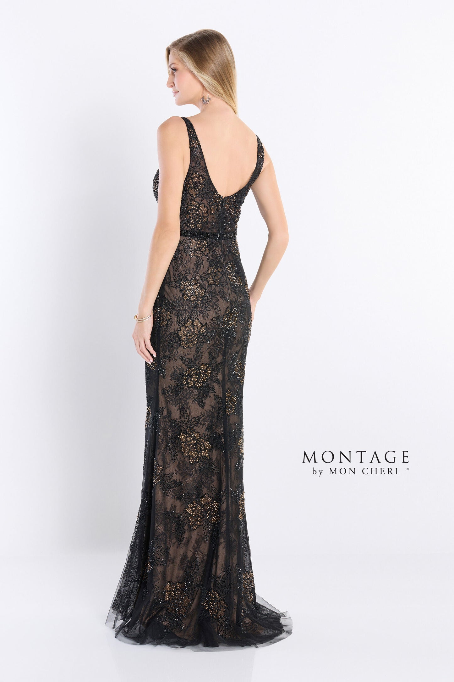Formal Dresses Beaded Lace Long Formal Evening Dress Black/Nude