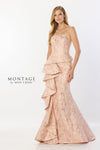 Formal Dresses Ruffle Detail Long Formal Mermaid Gown Metallic Evening Dress  Rose Gold
