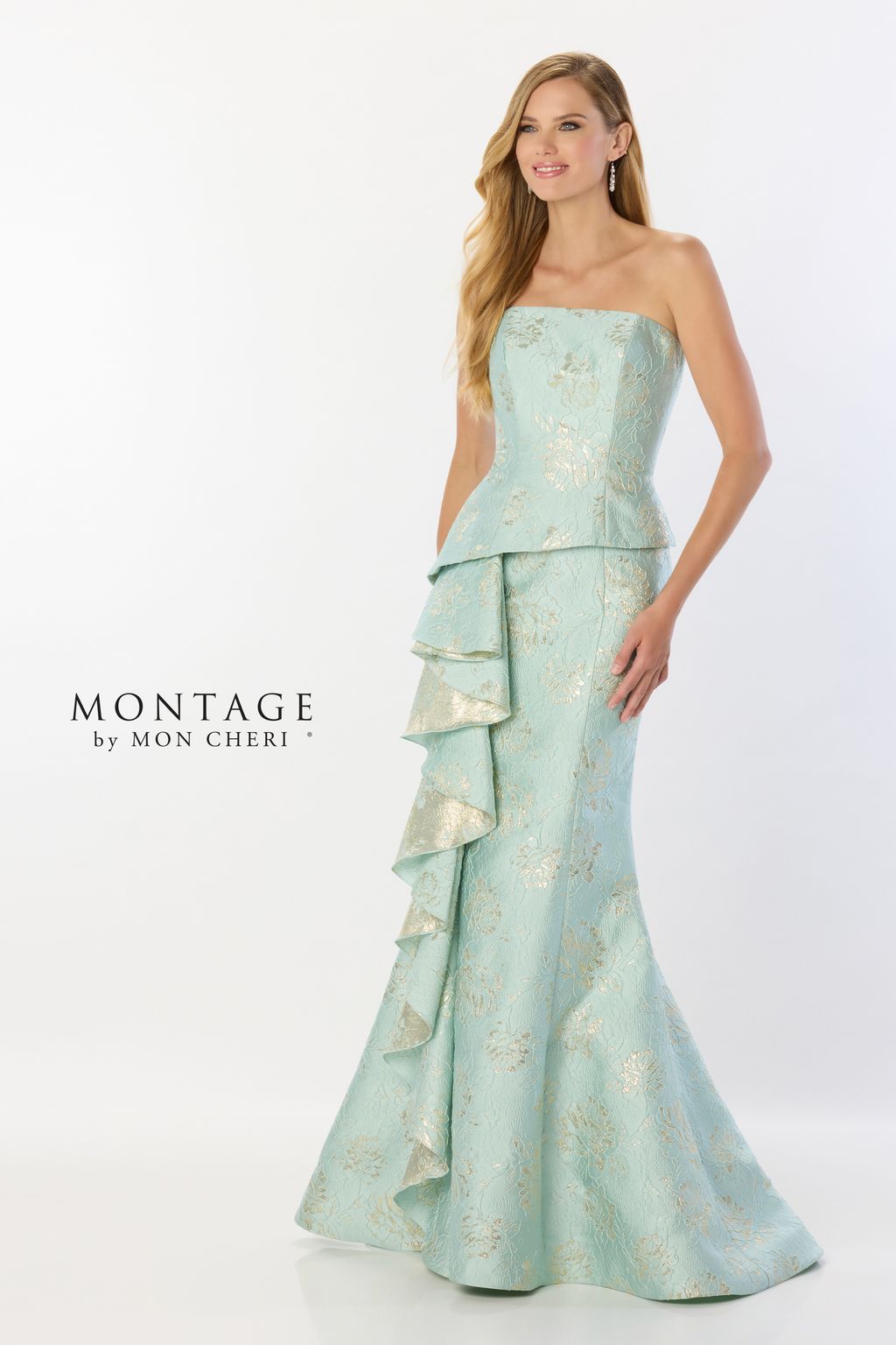 Formal Dresses Long Peplum Formal Mermaid Evening Dress  Aqua Gold