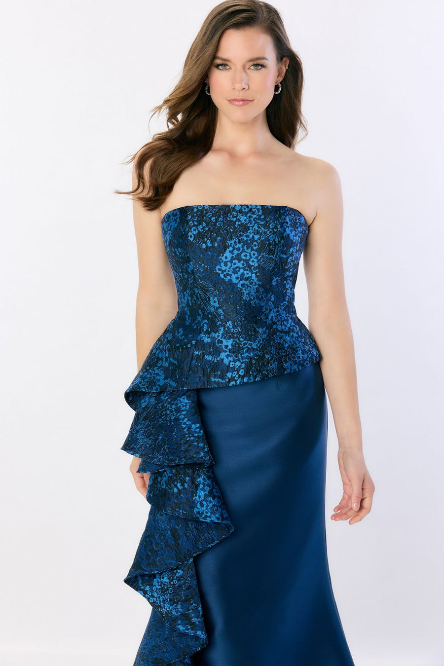 Formal Dresses Long Mermaid Gown Peplum Ruffle Formal Evening Dress Navy Blue