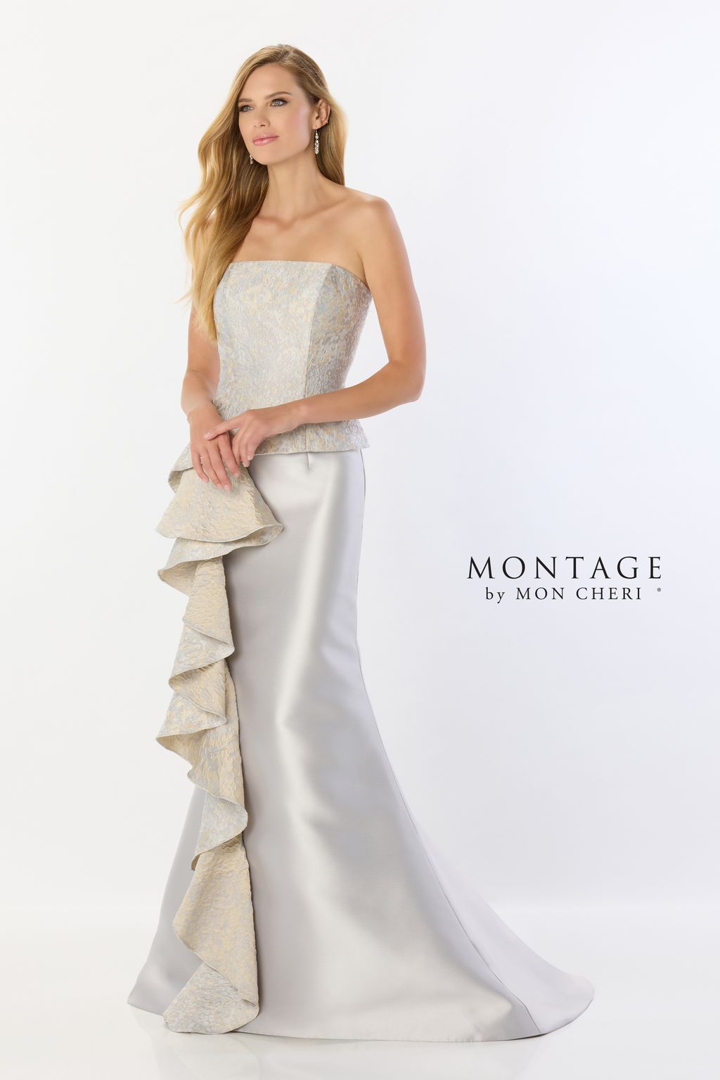 Formal Dresses Long Mermaid Gown Peplum Ruffle Formal Evening Dress Silver