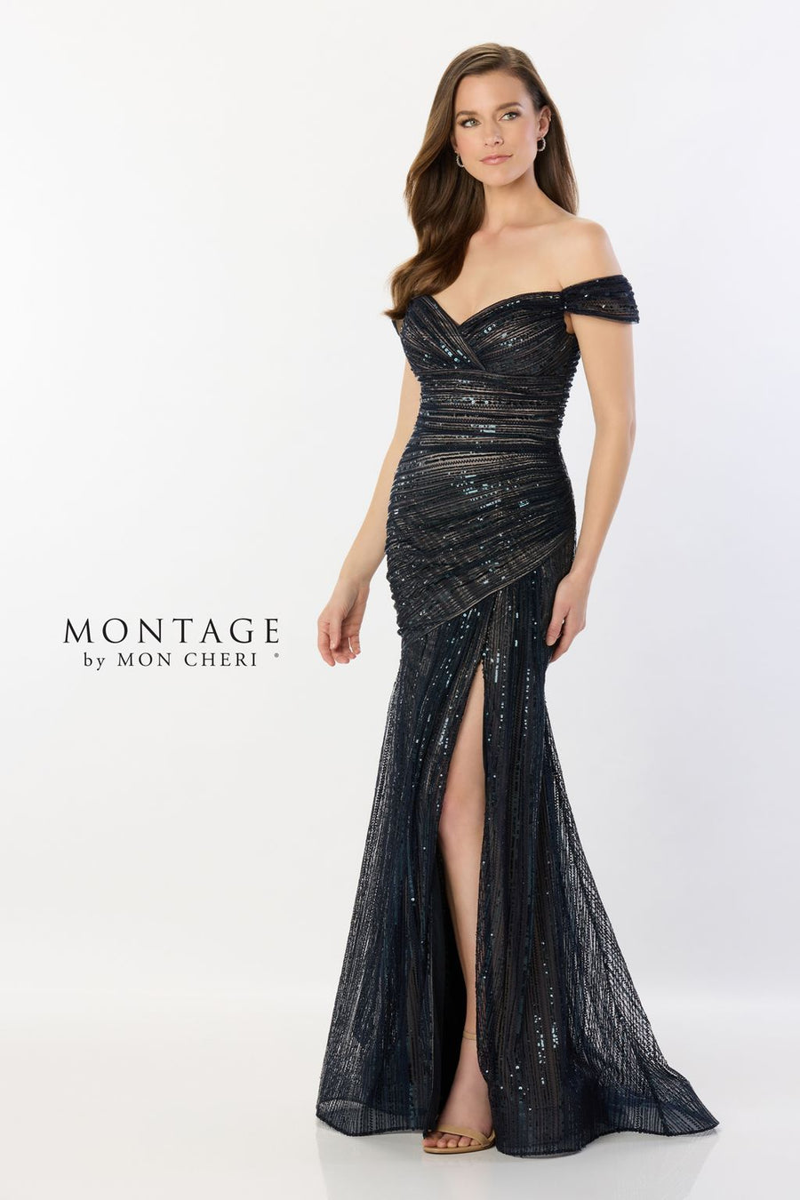 Formal Dresses Sequin Long Split Formal Dress Navy/Nude