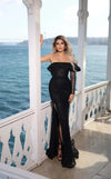 Prom Dresses Long Formal Beaded Slit Prom Dress Black