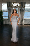 Prom Dresses Long Fitted Formal Beaded Evening Porm Dress Silver