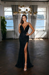 Prom Dresses Beaded Long Formal Slit Prom Dress Black
