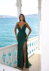 Prom Dresses Beaded Long Formal Slit Prom Dress Ever Green