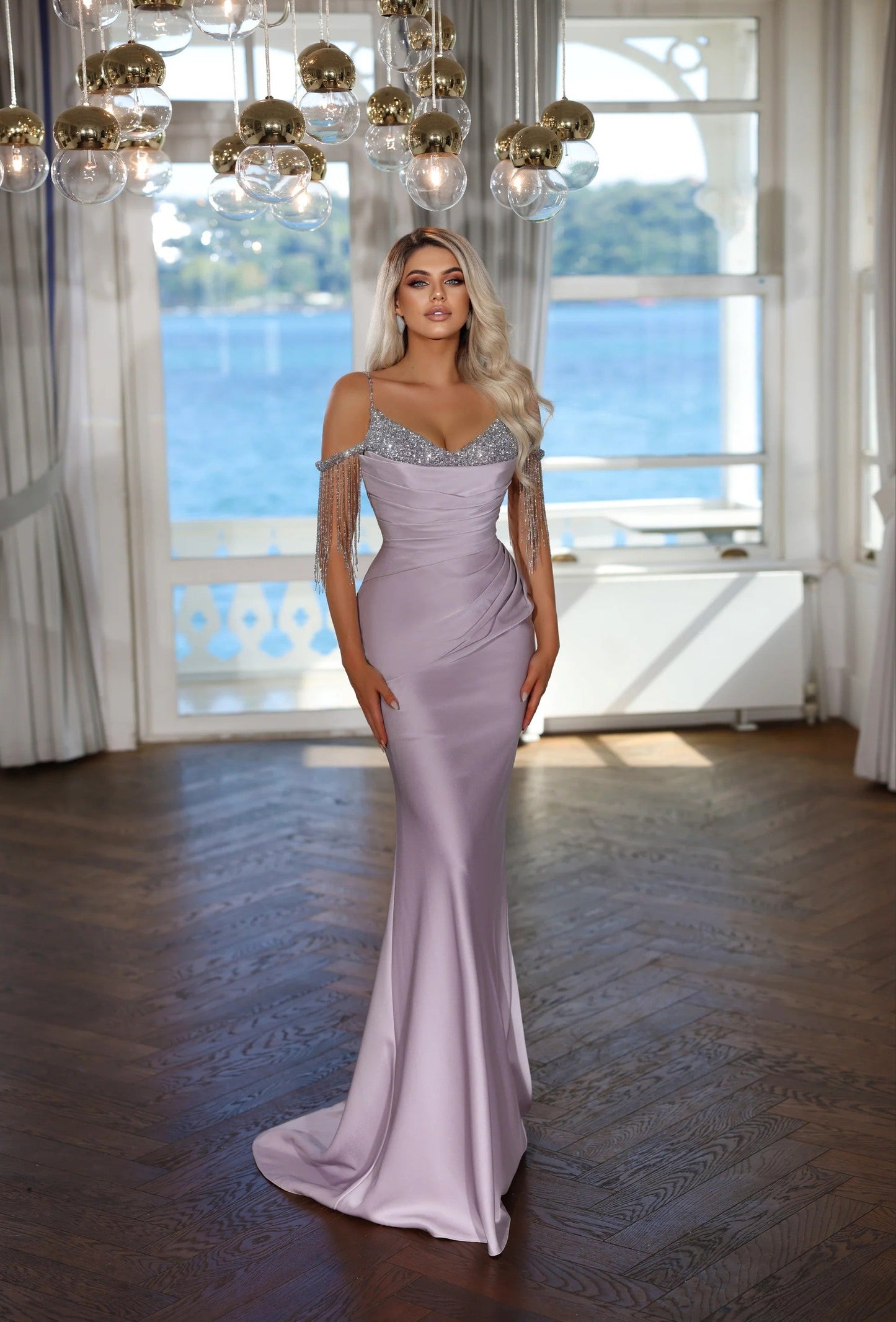 Prom Dresses Beaded Formal Long Fitted Slit Prom Dress Magenta