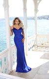Prom Dresses Beaded Formal Long Fitted Slit Prom Dress Royal Blue