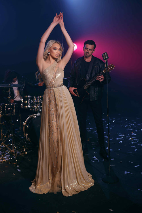 Prom Dresses Long Formal A Line Beaded Evening Prom Dress Gold