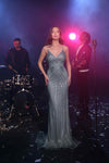 Prom Dresses Prom Long Fitted Formal Beaded Dress Silver