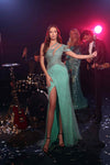 Prom Dresses Fitted Prom Long Formal Beaded Slit Dress Aqua