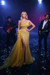 Prom Dresses Long Fitted Formal Beaded Slit Prom Dress Yellow