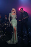Prom Dresses Beaded Slit Long Formal Evening Prom Dress Frosty Green