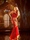 Prom Dresses Prom Long Beaded Formal Mermaid Slit Dress Orange