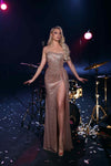 Prom Dresses Fitted Long Formal Sequin Prom Slit Beaded Dress Gold
