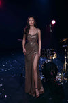 Prom Dresses Fitted Prom Sequin Long Formal Evening Dress Gold