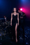 Prom Dresses Fitted Prom Sequin Long Formal Slit Dress Black